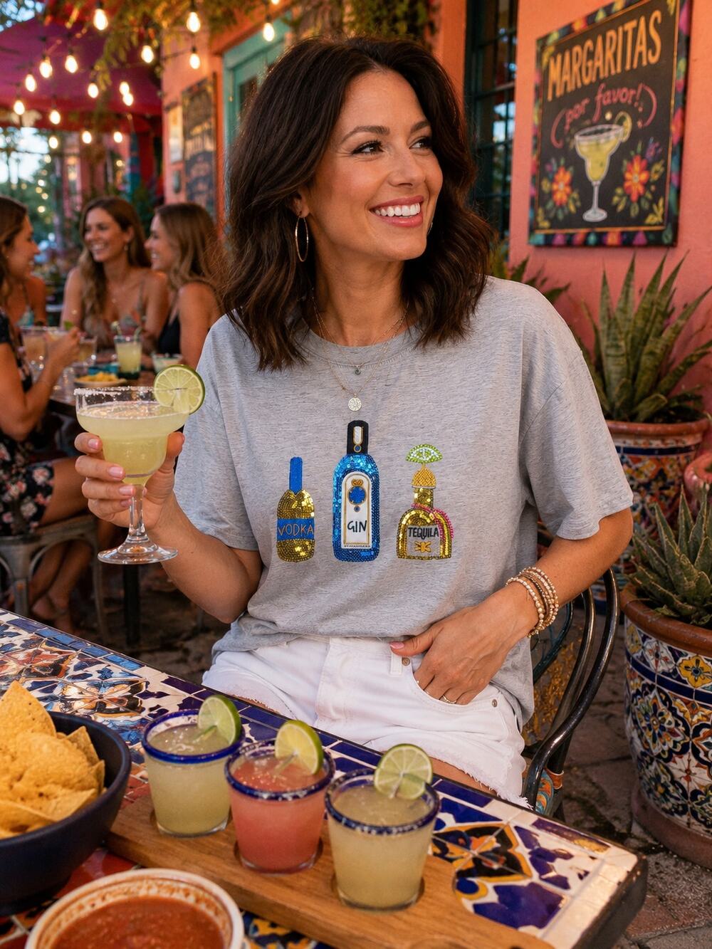 Sequin Vodka Gin Tequila Graphic Tee XL Gray Party Girls Night Out Y2K Top